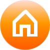 icone de maison blanche sur fond orange