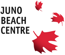 logo de juno beach avec des feuilles rouges volant au vent