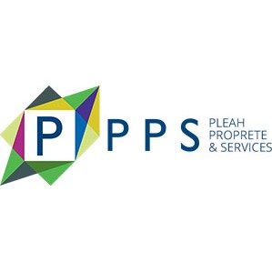 Logo de pps, comprenant lettres bleues sur fond coloré